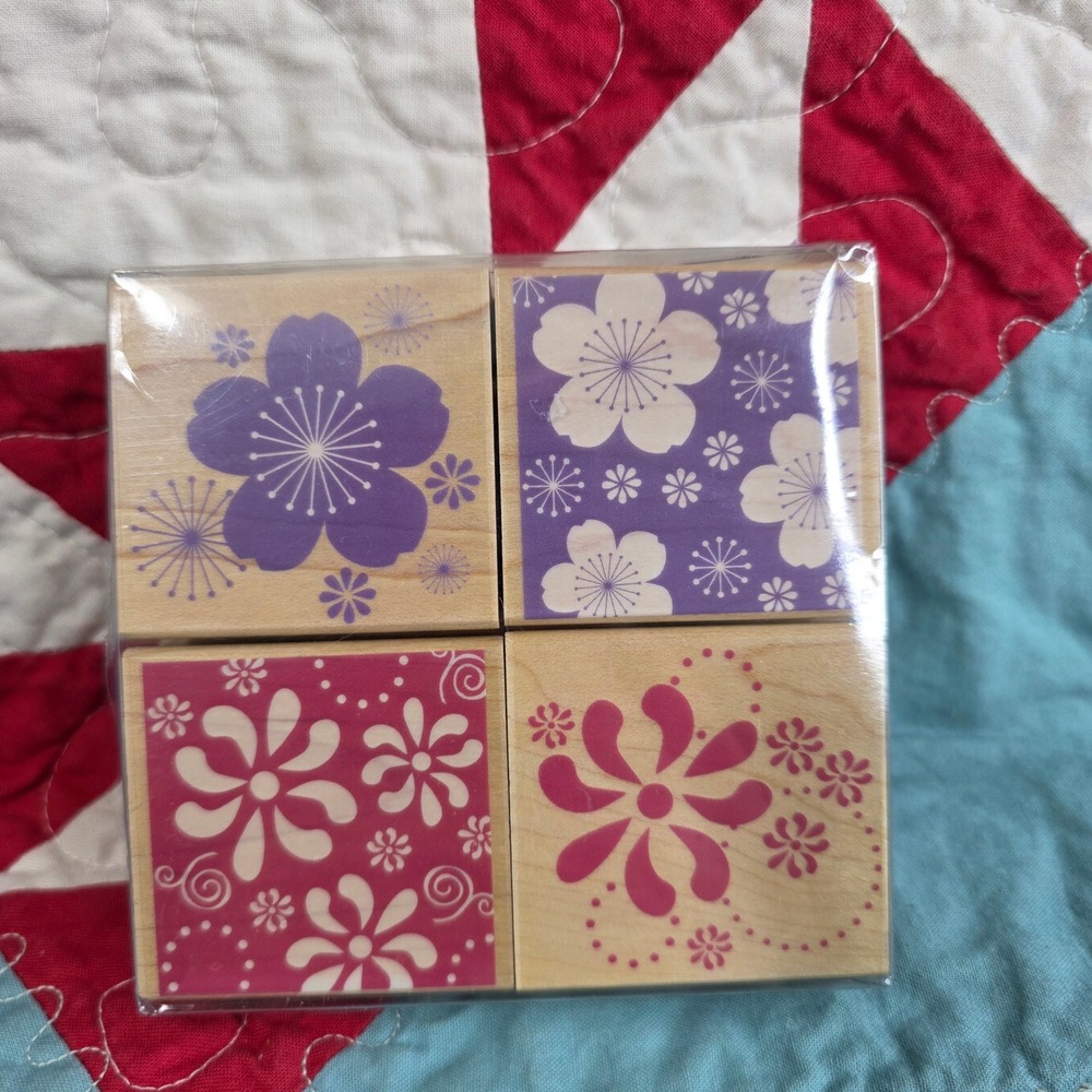 Hero Arts Blossom Patterns LL173 Wood Mounted Rubber Stamp Set 4pc Floral 2007